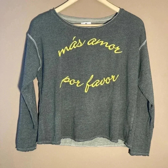 Sundry Spanish message yellow gray  sweater - Picture 1 of 4